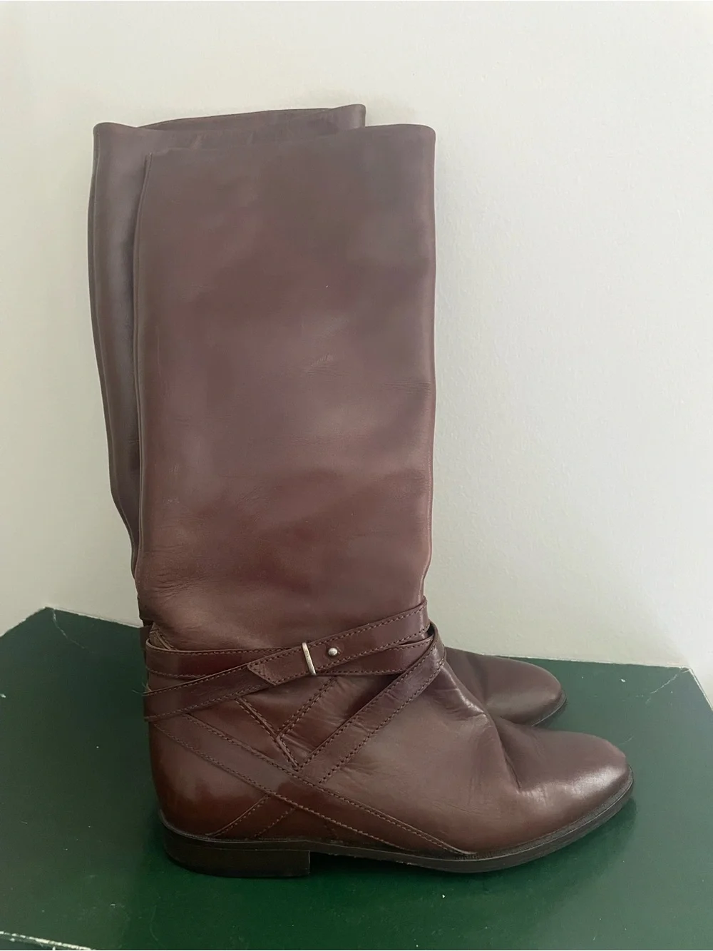 Vintage 1980s Charter Club Women's Knee High Leather Riding Boots Brown